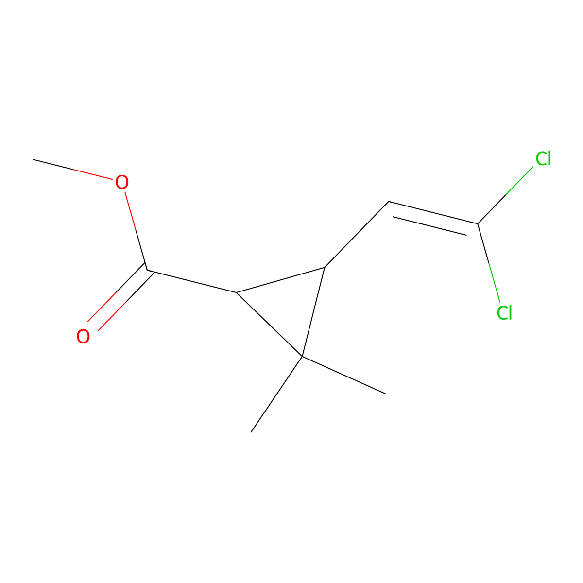 Cyclopropanecarboxylic acid, 3-(2,2-dichloroethenyl)-2,2-dimethyl-, methyl ester molecular structure, CAS 61898-95-1