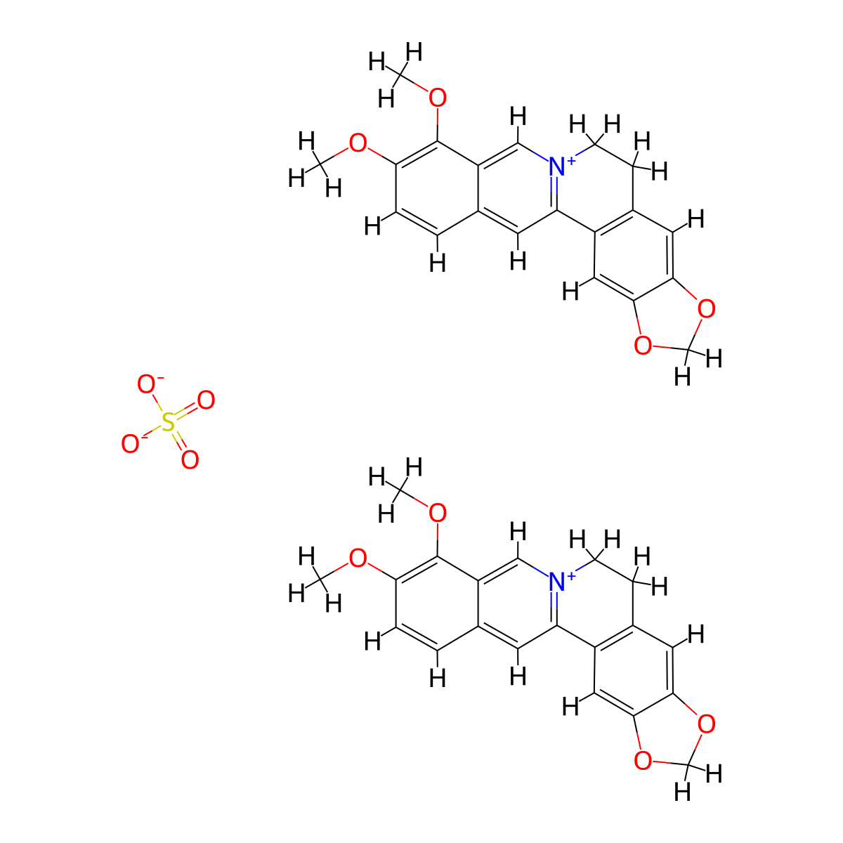 Berberine sulfate anhydrous molecular structure, CAS 6190-33-6