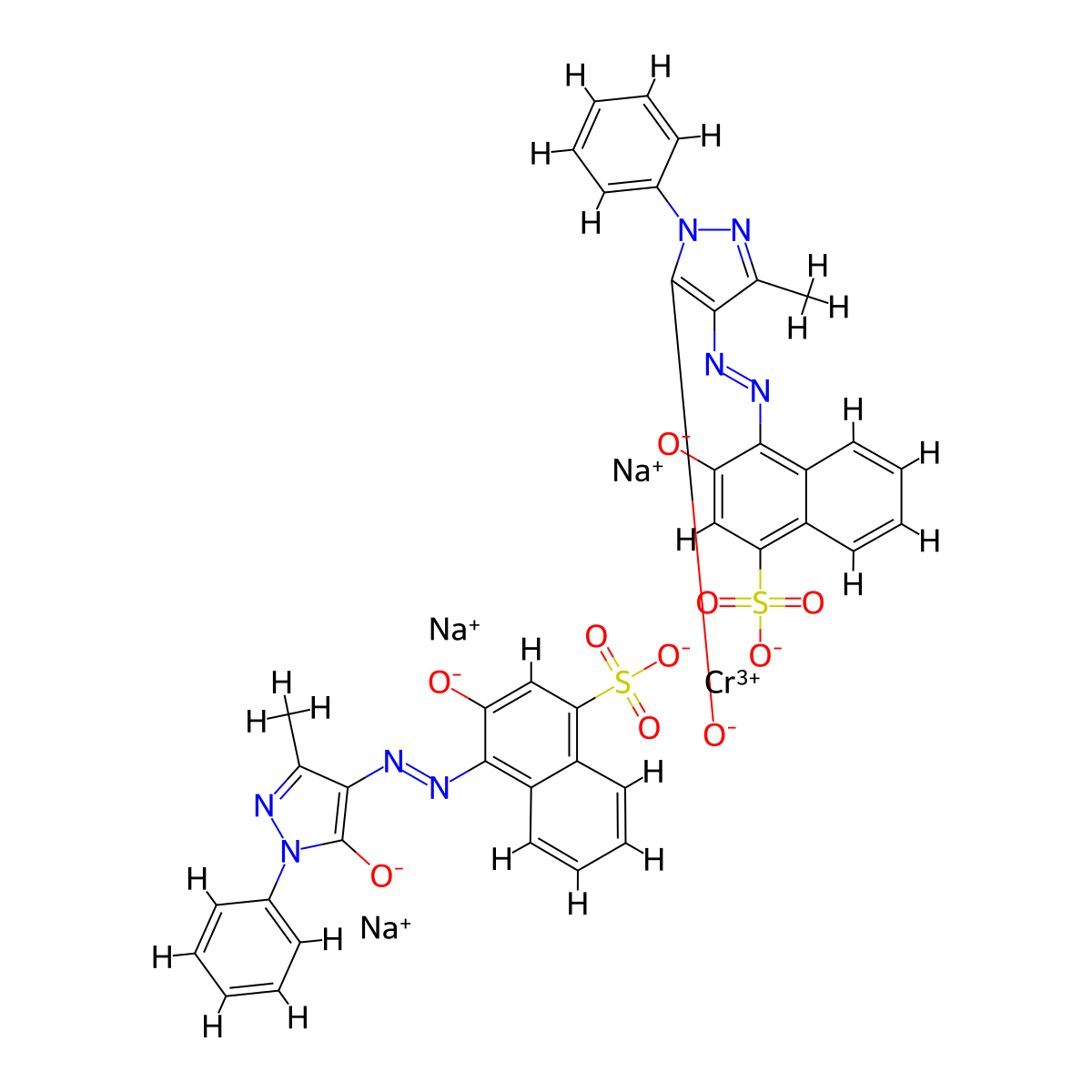 Chromate(3-), bis[4-[(4,5-dihydro-3-methyl-5-oxo-1-phenyl-1H-pyrazol-4-yl)azo]-3-hydroxy-1-naphthalenesulfonato(3-)]-, trisodium molecular structure, CAS 61916-41-4