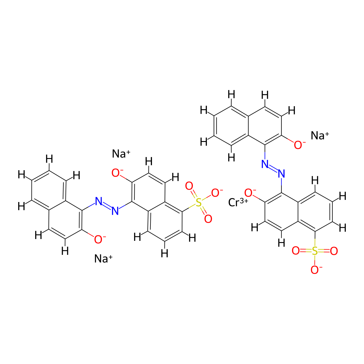 Chromate(3-), (3-(hydroxy-kappaO)-4-(2-(2-(hydroxy-kappaO)-1-naphthalenyl)diazenyl-kappaN1)-1-naphthalenesulfonato(3-))(6-(hydroxy-kappaO)-5-(2-(2-(hydroxy-kappaO)-1-naphthalenyl)diazenyl-kappaN1)-1-naphthalenesulfonato(3-))-, sodium (1:3) molecular structure, CAS 61916-42-5