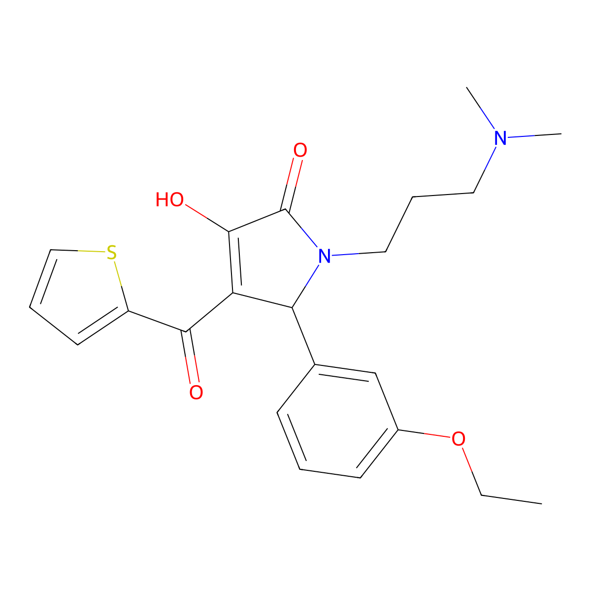 1-[3-(dimethylamino)propyl]-5-(3-ethoxyphenyl)-3-hydroxy-4-(thiophen-2-ylcarbonyl)-1,5-dihydro-2H-pyrrol-2-one molecular structure, CAS 619271-40-8