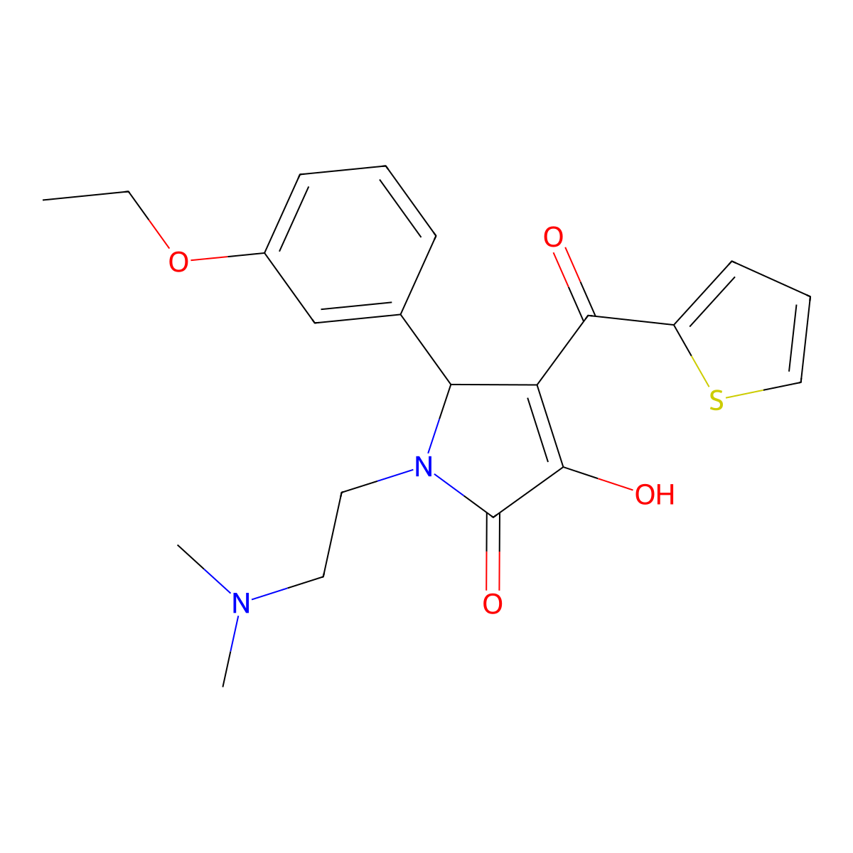 1-[2-(dimethylamino)ethyl]-5-(3-ethoxyphenyl)-3-hydroxy-4-(thiophen-2-ylcarbonyl)-1,5-dihydro-2H-pyrrol-2-one molecular structure, CAS 619271-43-1