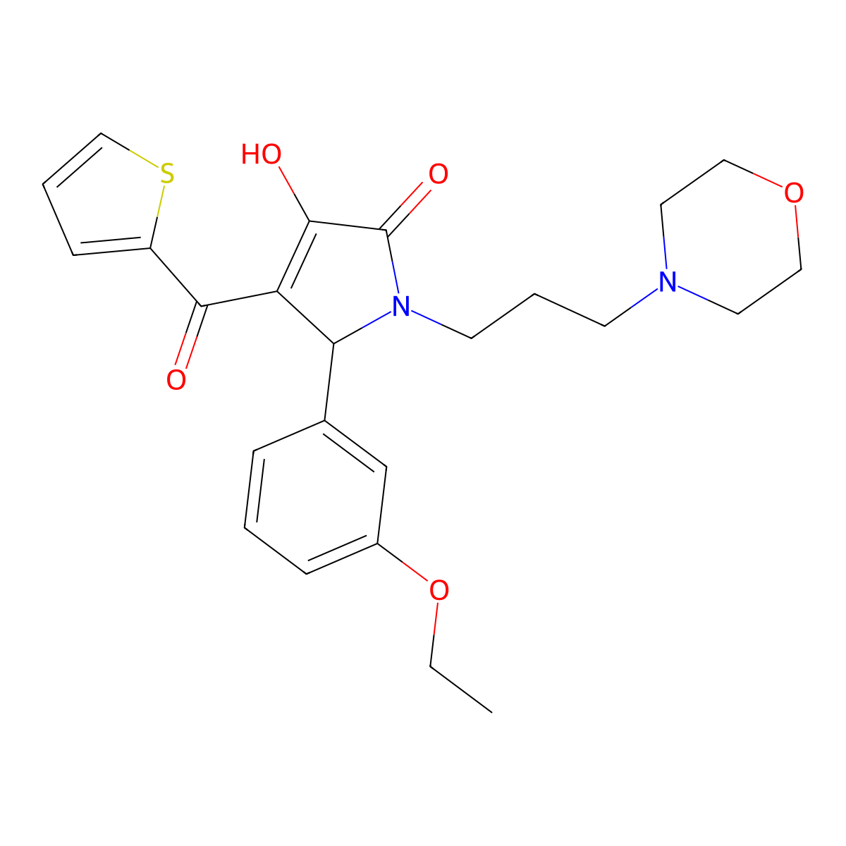 2-(3-ethoxyphenyl)-4-hydroxy-1-(3-morpholin-4-ylpropyl)-3-(thiophene-2-carbonyl)-2H-pyrrol-5-one molecular structure, CAS 619271-44-2