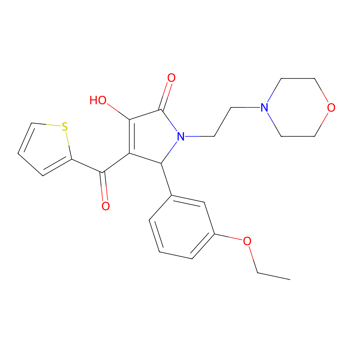 5-(3-ethoxyphenyl)-3-hydroxy-1-[2-(morpholin-4-yl)ethyl]-4-(thiophen-2-ylcarbonyl)-1,5-dihydro-2H-pyrrol-2-one molecular structure, CAS 619271-45-3