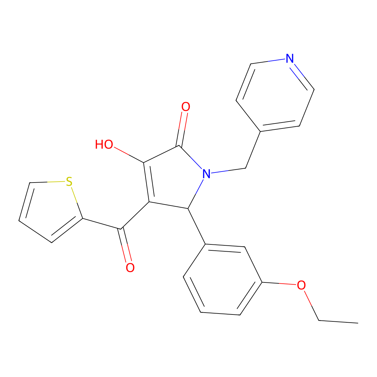 5-(3-ethoxyphenyl)-3-hydroxy-1-(pyridin-4-ylmethyl)-4-(thiophen-2-ylcarbonyl)-1,5-dihydro-2H-pyrrol-2-one molecular structure, CAS 619271-52-2