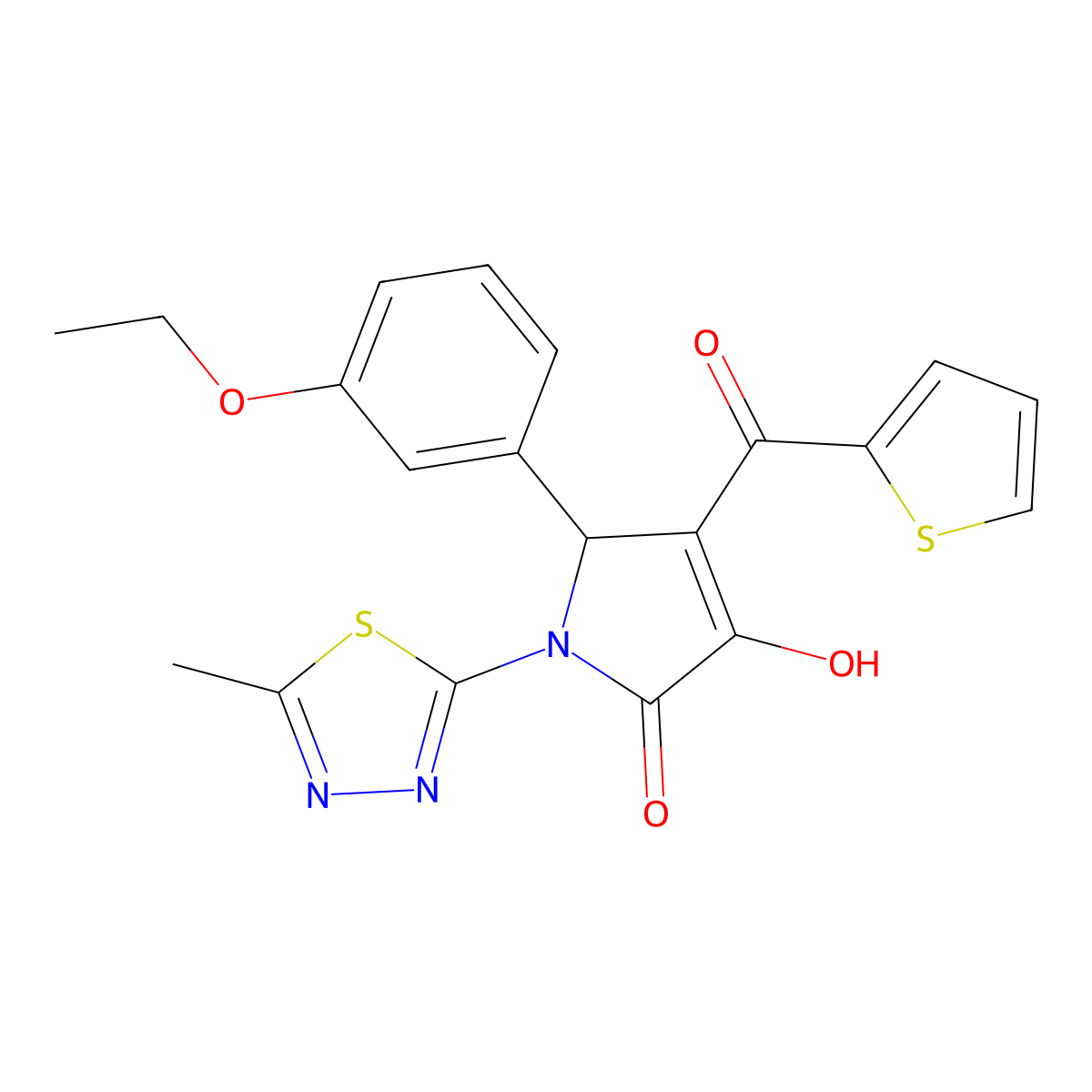 5-(3-ethoxyphenyl)-3-hydroxy-1-(5-methyl-1,3,4-thiadiazol-2-yl)-4-(thiophene-2-carbonyl)-2,5-dihydro-1H-pyrrol-2-one molecular structure, CAS 619271-64-6