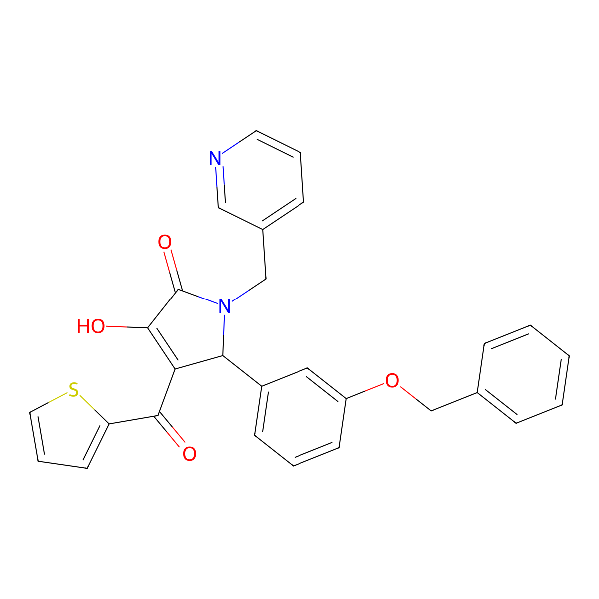 5-[3-(benzyloxy)phenyl]-3-hydroxy-1-(pyridin-3-ylmethyl)-4-(thiophen-2-ylcarbonyl)-1,5-dihydro-2H-pyrrol-2-one molecular structure, CAS 619271-84-0