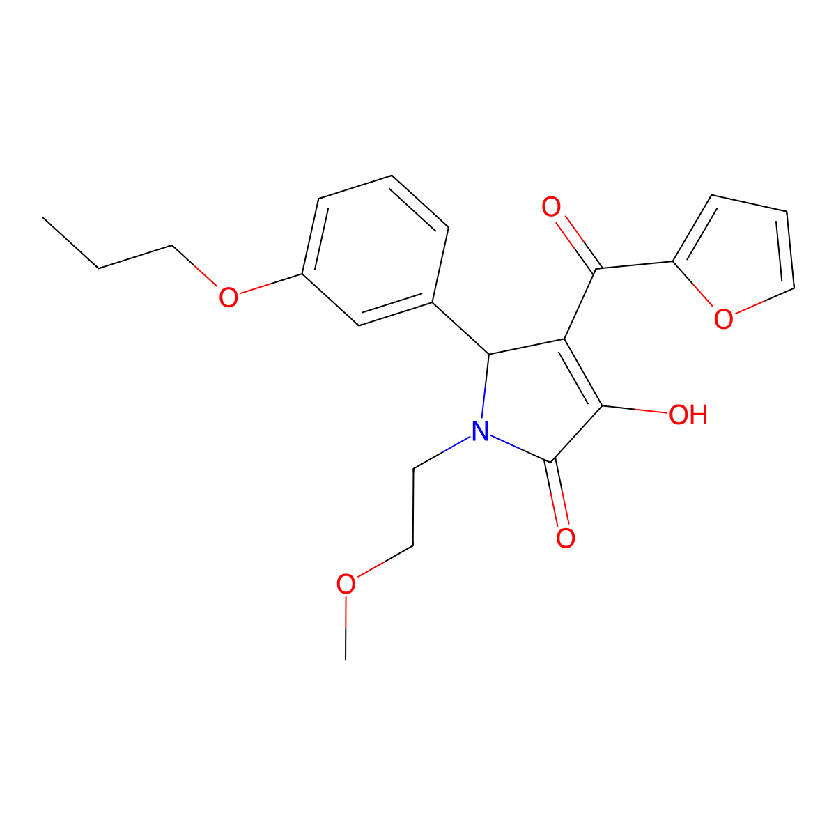 4-(furan-2-carbonyl)-3-hydroxy-1-(2-methoxyethyl)-5-(3-propoxyphenyl)-2,5-dihydro-1H-pyrrol-2-one molecular structure, CAS 619272-25-2