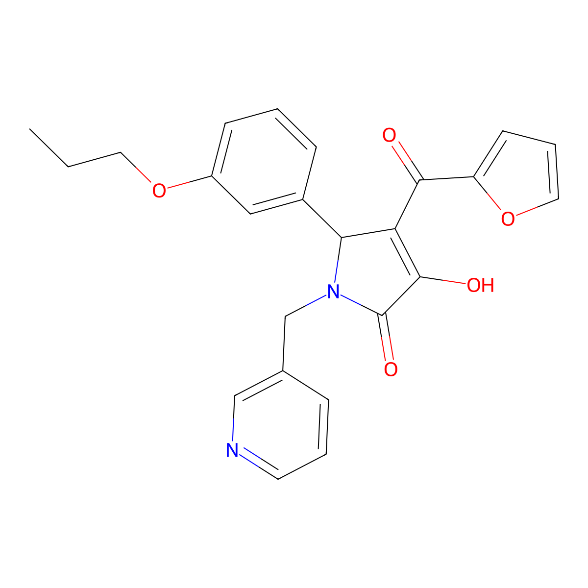 4-(furan-2-ylcarbonyl)-3-hydroxy-5-(3-propoxyphenyl)-1-(pyridin-3-ylmethyl)-1,5-dihydro-2H-pyrrol-2-one molecular structure, CAS 619272-43-4
