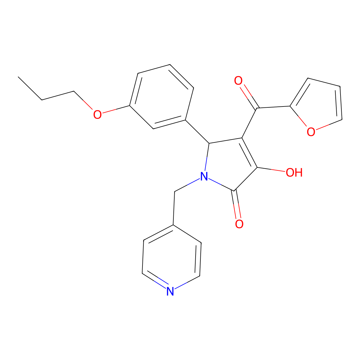 4-(furan-2-ylcarbonyl)-3-hydroxy-5-(3-propoxyphenyl)-1-(pyridin-4-ylmethyl)-1,5-dihydro-2H-pyrrol-2-one molecular structure, CAS 619272-47-8