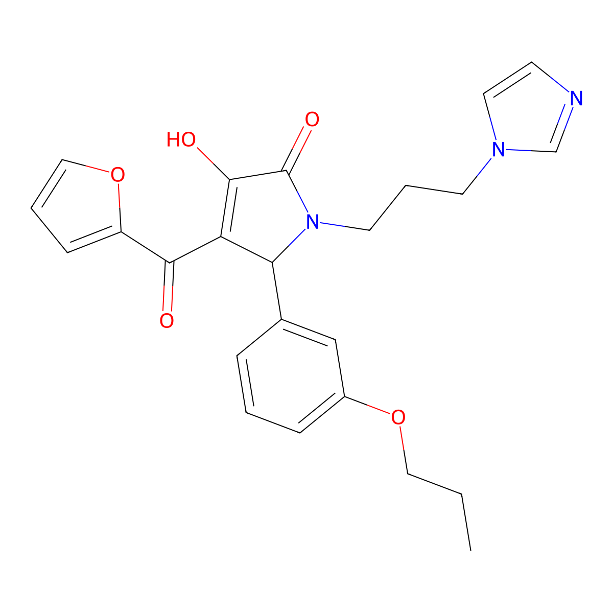 4-(furan-2-carbonyl)-3-hydroxy-1-[3-(1H-imidazol-1-yl)propyl]-5-(3-propoxyphenyl)-2,5-dihydro-1H-pyrrol-2-one molecular structure, CAS 619272-49-0
