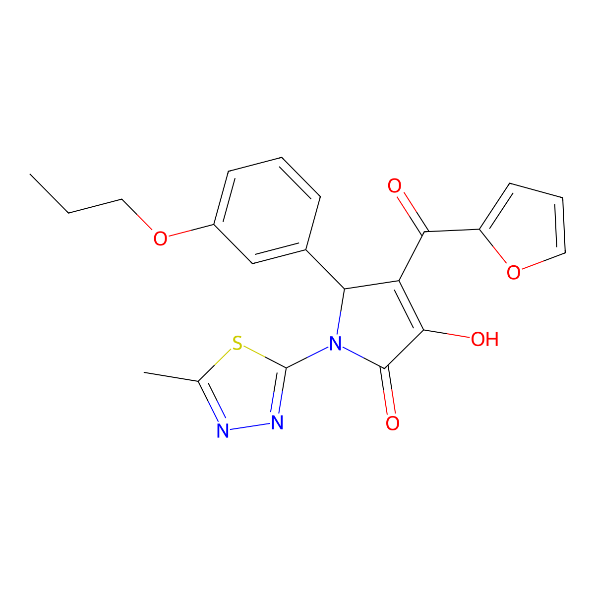4-(furan-2-carbonyl)-3-hydroxy-1-(5-methyl-1,3,4-thiadiazol-2-yl)-5-(3-propoxyphenyl)-2,5-dihydro-1H-pyrrol-2-one molecular structure, CAS 619272-71-8