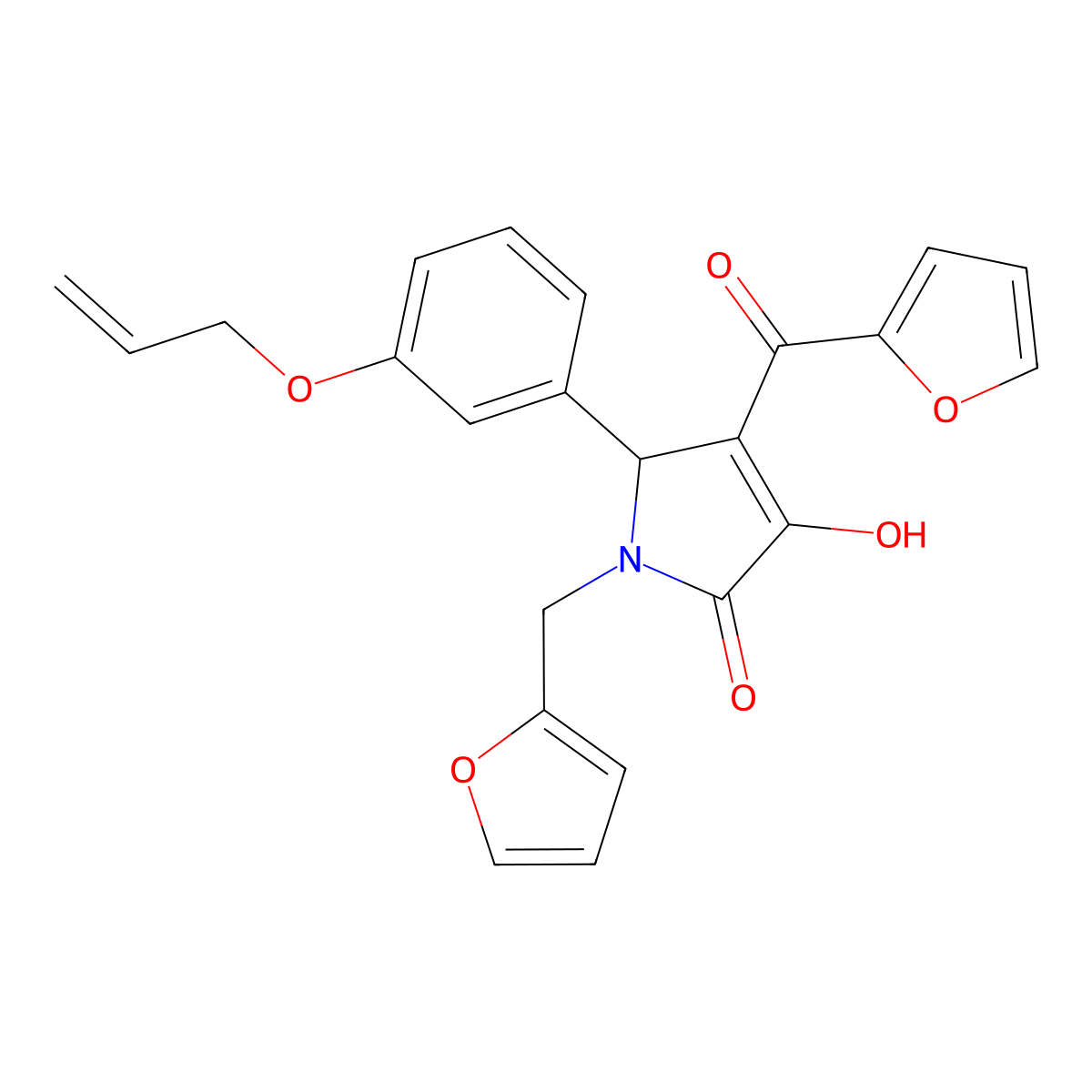 5-[3-(allyloxy)phenyl]-4-(2-furoyl)-1-(2-furylmethyl)-3-hydroxy-1,5-dihydro-2H-pyrrol-2-one molecular structure, CAS 619273-20-0