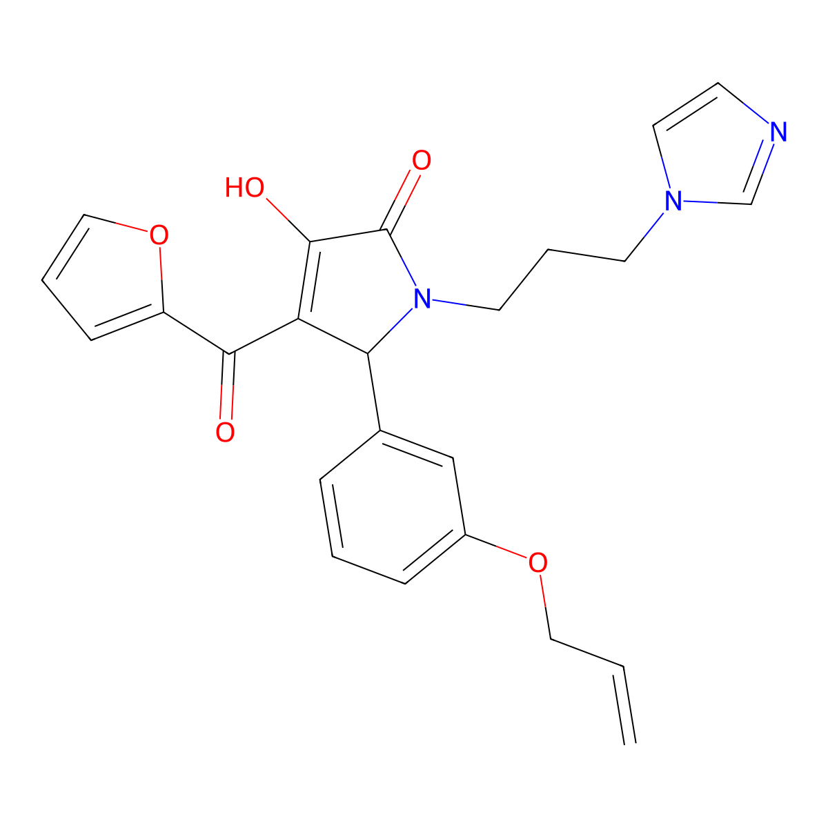 1-(3-(1H-imidazol-1-yl)propyl)-5-(3-(allyloxy)phenyl)-4-(furan-2-carbonyl)-3-hydroxy-1H-pyrrol-2(5H)-one molecular structure, CAS 619273-24-4