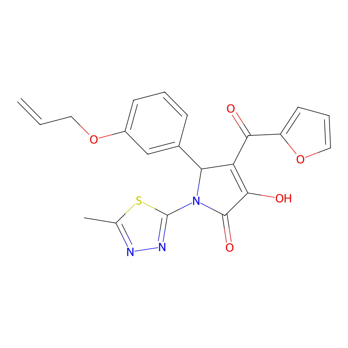 4-(furan-2-carbonyl)-3-hydroxy-1-(5-methyl-1,3,4-thiadiazol-2-yl)-5-[3-(prop-2-en-1-yloxy)phenyl]-2,5-dihydro-1H-pyrrol-2-one molecular structure, CAS 619273-46-0