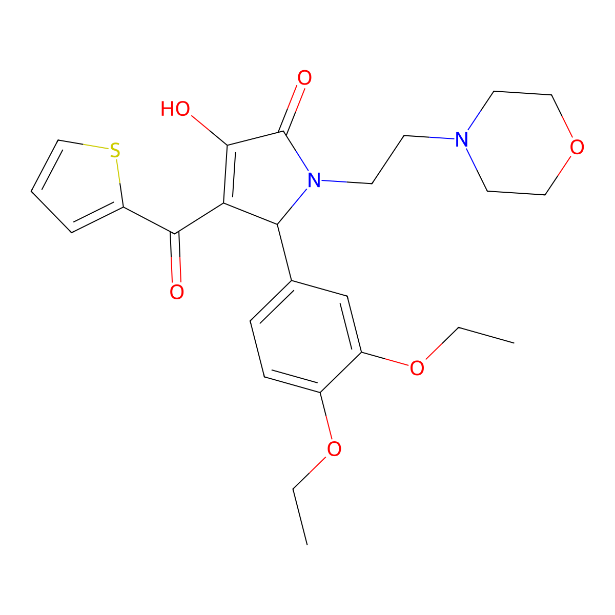 5-(3,4-diethoxyphenyl)-3-hydroxy-1-[2-(morpholin-4-yl)ethyl]-4-(thiophene-2-carbonyl)-2,5-dihydro-1H-pyrrol-2-one molecular structure, CAS 619273-81-3