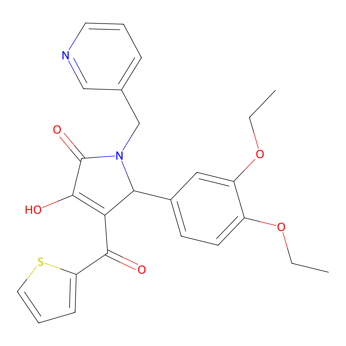 5-(3,4-diethoxyphenyl)-3-hydroxy-1-(pyridin-3-ylmethyl)-4-(thiophen-2-ylcarbonyl)-1,5-dihydro-2H-pyrrol-2-one molecular structure, CAS 619273-90-4