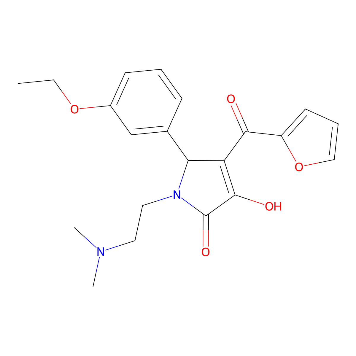 1-[2-(dimethylamino)ethyl]-5-(3-ethoxyphenyl)-4-(furan-2-carbonyl)-3-hydroxy-2,5-dihydro-1H-pyrrol-2-one molecular structure, CAS 619274-36-1