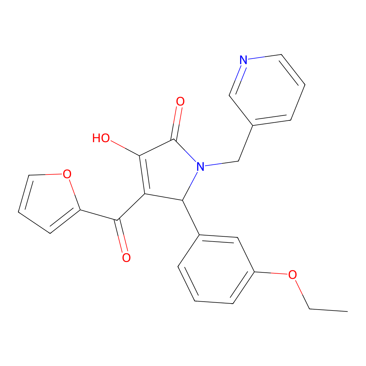 5-(3-ethoxyphenyl)-4-(furan-2-ylcarbonyl)-3-hydroxy-1-(pyridin-3-ylmethyl)-1,5-dihydro-2H-pyrrol-2-one molecular structure, CAS 619274-51-0