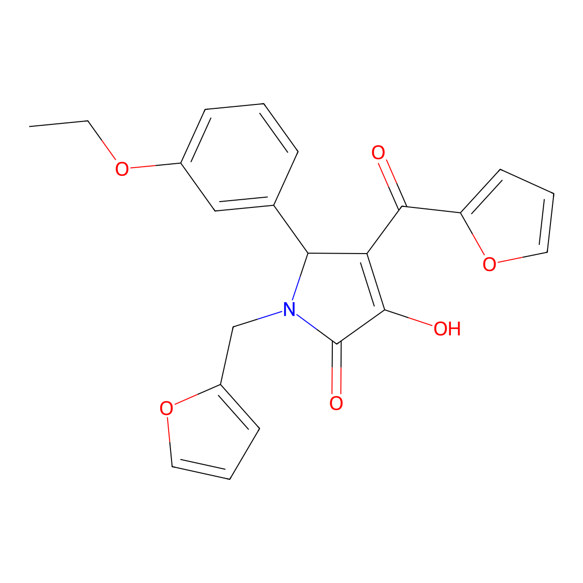 5-(3-Ethoxy-phenyl)-4-(furan-2-carbonyl)-1-furan-2-ylmethyl-3-hydroxy-1,5-dihydro-pyrrol-2-one molecular structure, CAS 619274-53-2