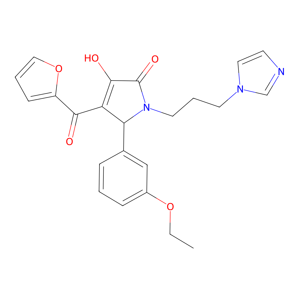 5-(3-ethoxyphenyl)-4-(furan-2-carbonyl)-3-hydroxy-1-[3-(1H-imidazol-1-yl)propyl]-2,5-dihydro-1H-pyrrol-2-one molecular structure, CAS 619274-57-6