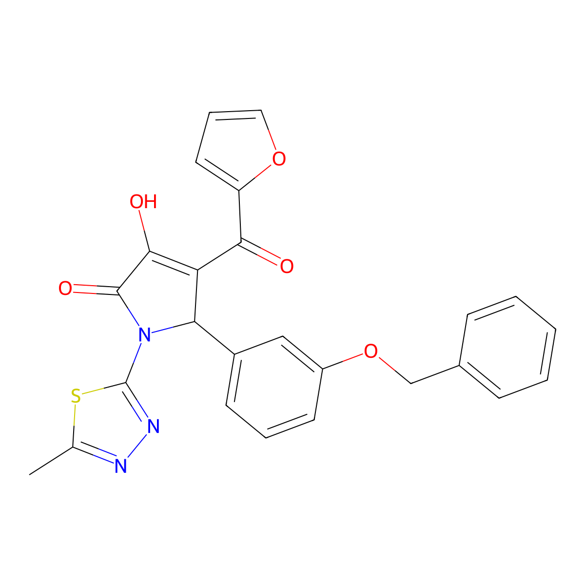 5-[3-(benzyloxy)phenyl]-4-(furan-2-carbonyl)-3-hydroxy-1-(5-methyl-1,3,4-thiadiazol-2-yl)-2,5-dihydro-1H-pyrrol-2-one molecular structure, CAS 619275-89-7
