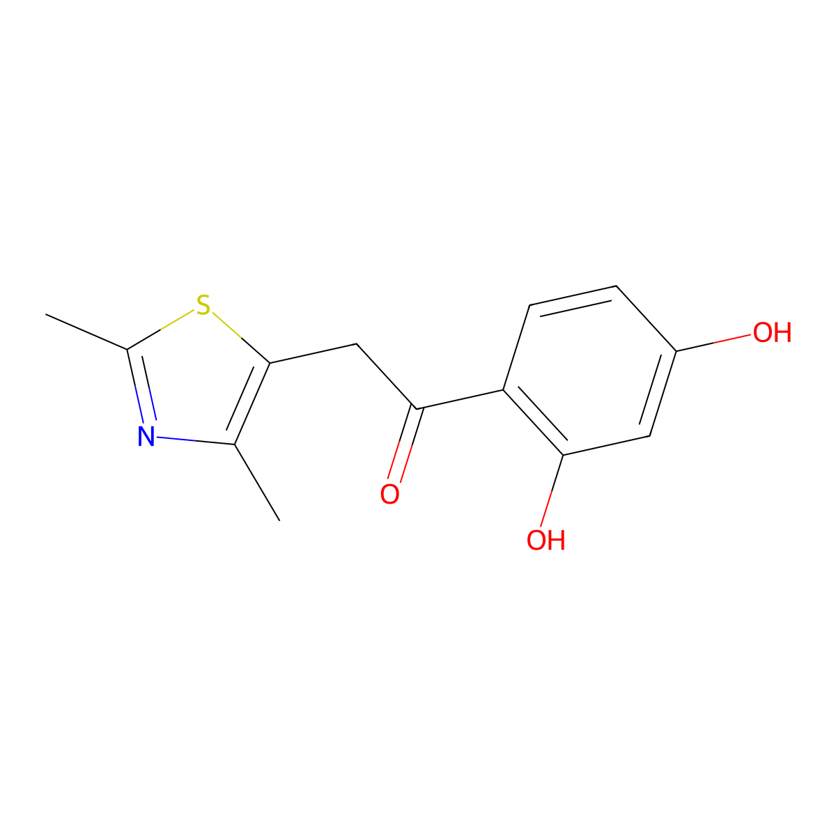Ethanone, 1-(2,4-dihydroxyphenyl)-2-(2,4-dimethyl-5-thiazolyl)- molecular structure, CAS 61928-46-9