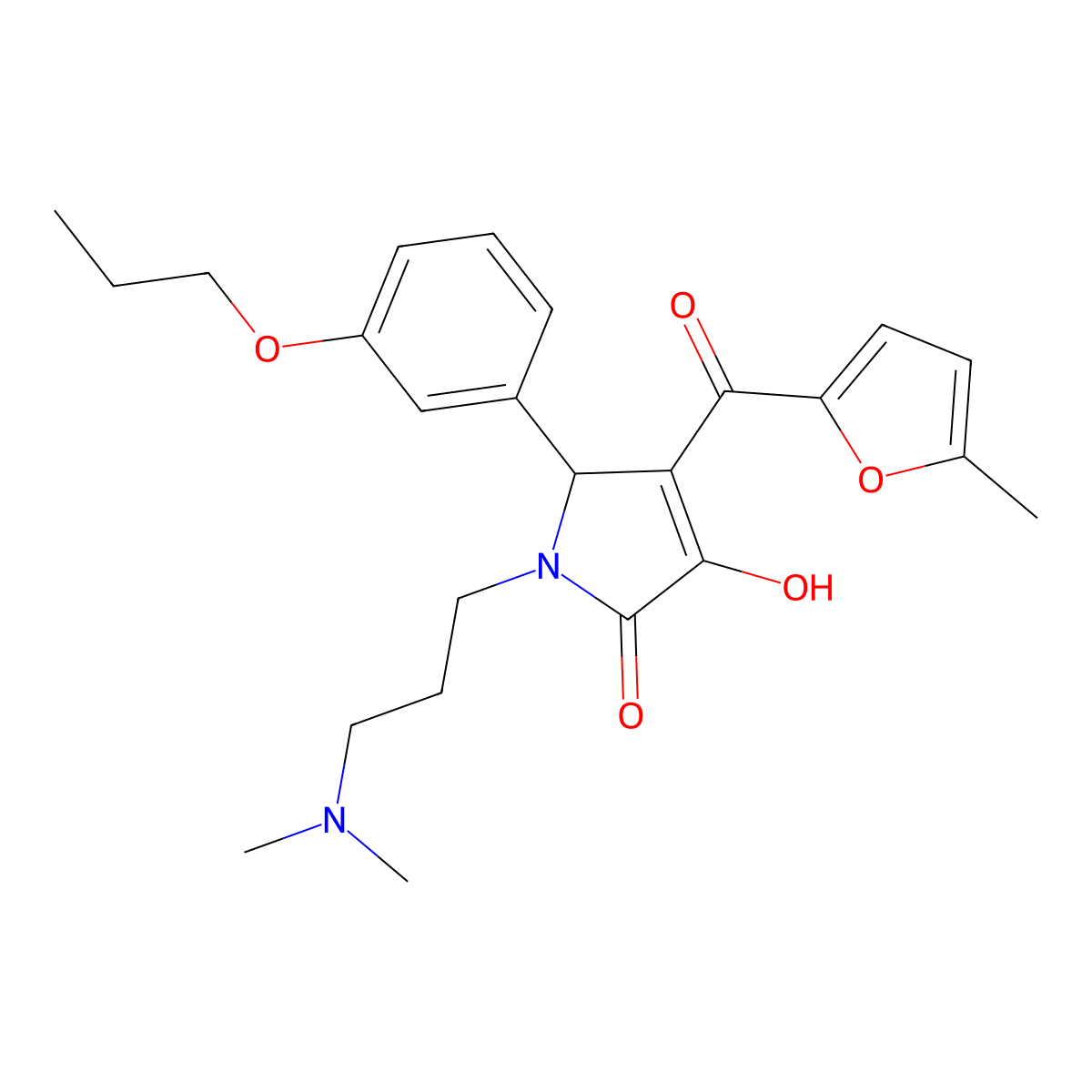 1-(3-(dimethylamino)propyl)-3-hydroxy-4-(5-methylfuran-2-carbonyl)-5-(3-propoxyphenyl)-1H-pyrrol-2(5H)-one molecular structure, CAS 619289-28-0