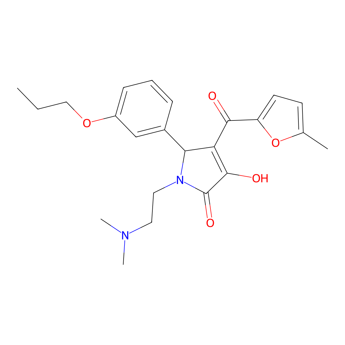 1-[2-(dimethylamino)ethyl]-3-hydroxy-4-(5-methylfuran-2-carbonyl)-5-(3-propoxyphenyl)-2,5-dihydro-1H-pyrrol-2-one molecular structure, CAS 619289-34-8