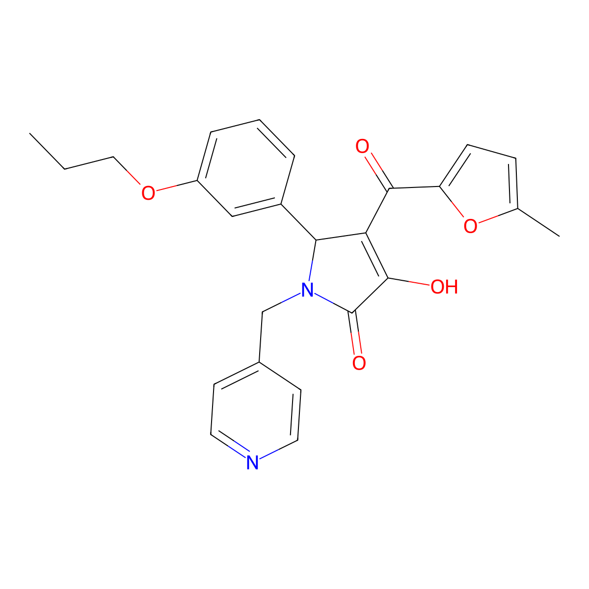 3-hydroxy-4-(5-methylfuran-2-carbonyl)-5-(3-propoxyphenyl)-1-[(pyridin-4-yl)methyl]-2,5-dihydro-1H-pyrrol-2-one molecular structure, CAS 619289-52-0