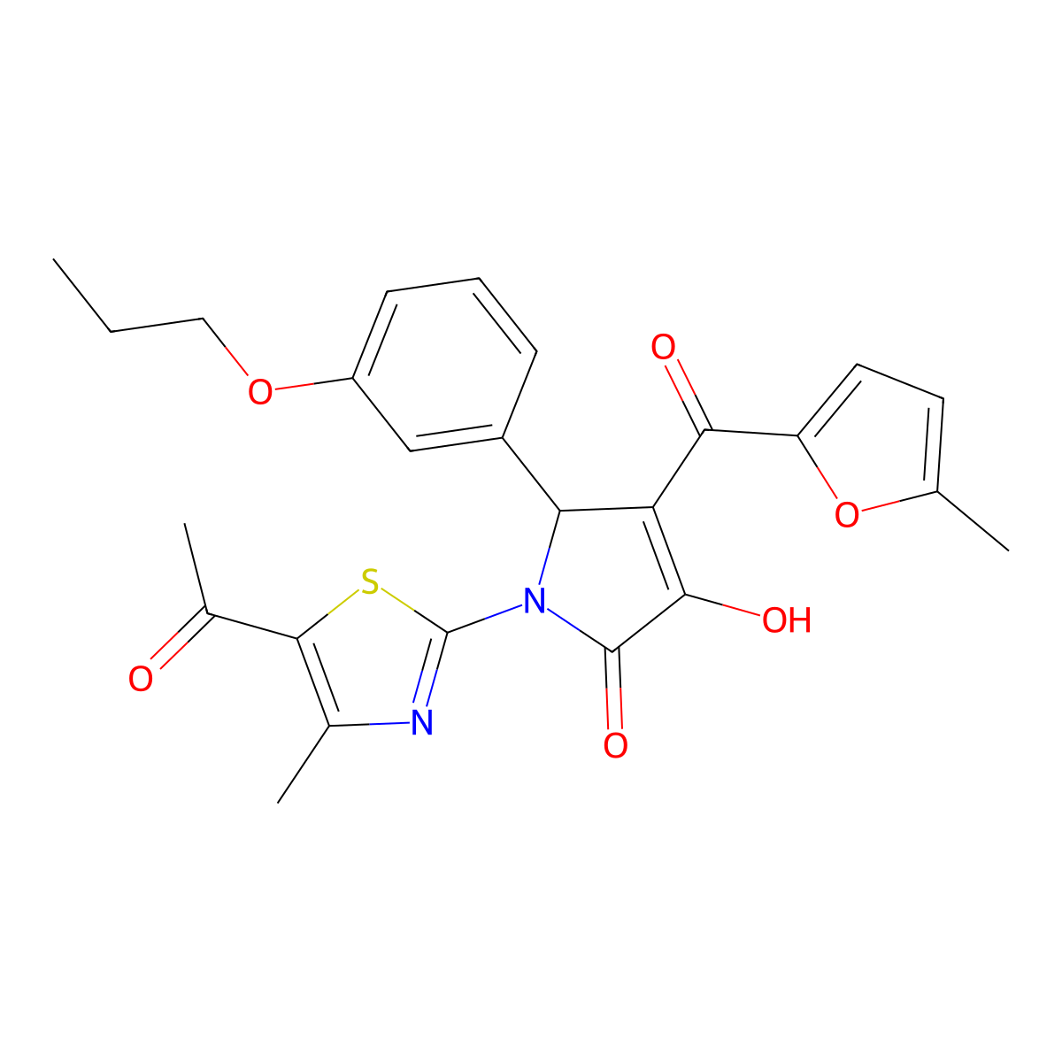 1-(5-acetyl-4-methyl-1,3-thiazol-2-yl)-3-hydroxy-4-(5-methyl-2-furoyl)-5-(3-propoxyphenyl)-1,5-dihydro-2H-pyrrol-2-one molecular structure, CAS 619289-58-6