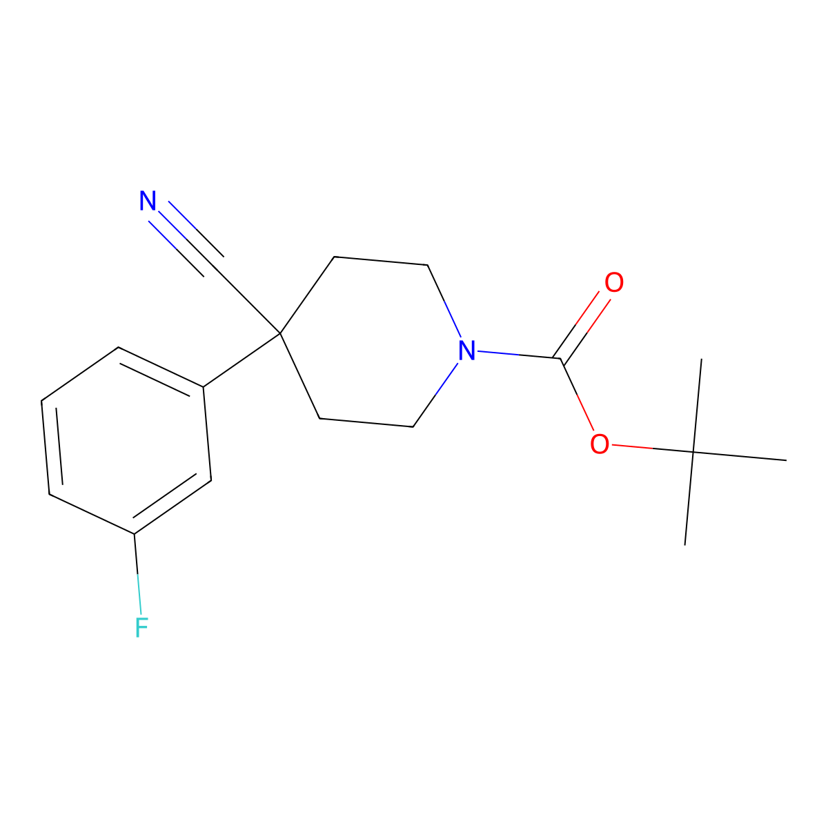 Tert-butyl 4-cyano-4-(3-fluorophenyl)piperidine-1-carboxylate molecular structure, CAS 619292-30-7