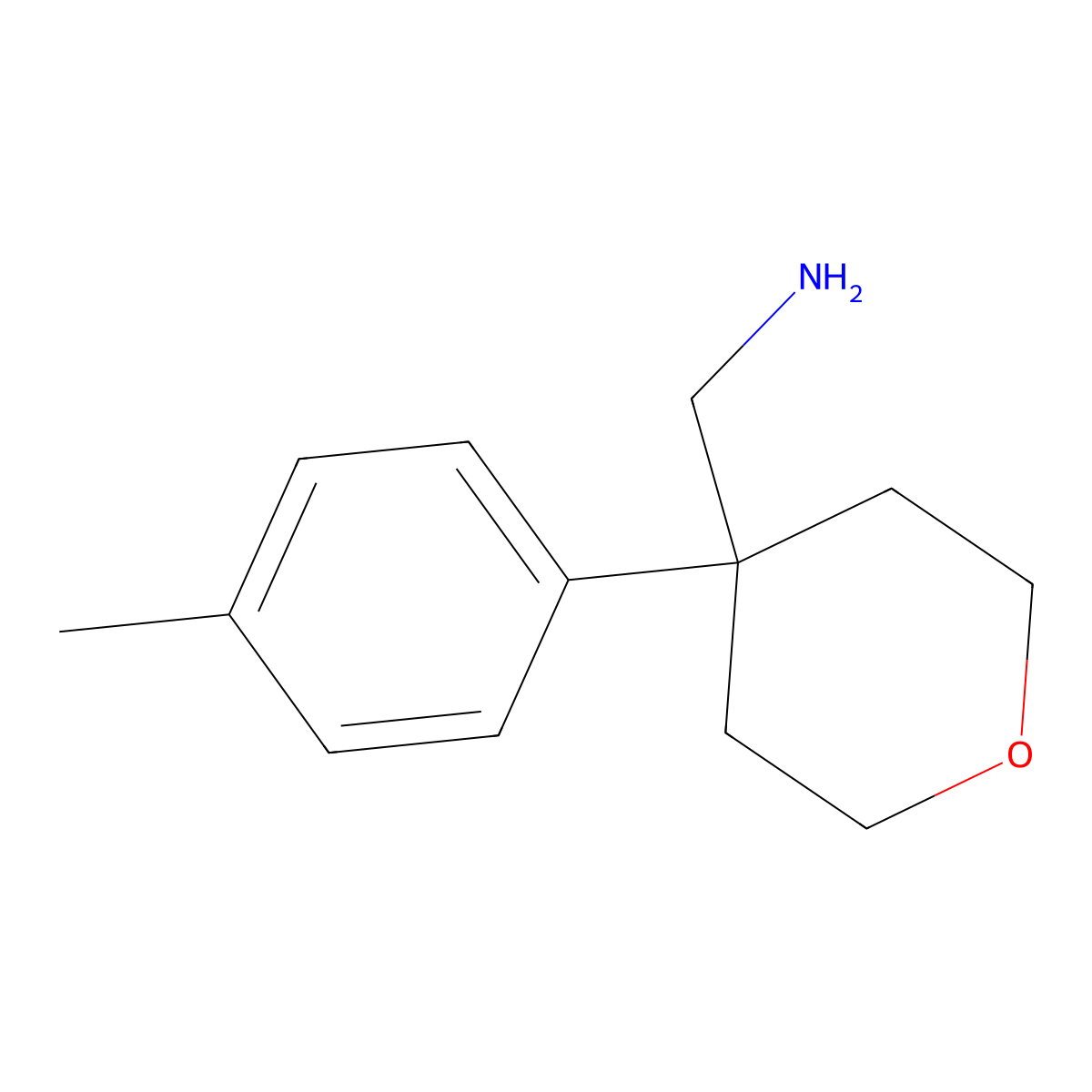 (4-(p-Tolyl)tetrahydro-2H-pyran-4-yl)methanamine molecular structure, CAS 619296-06-9