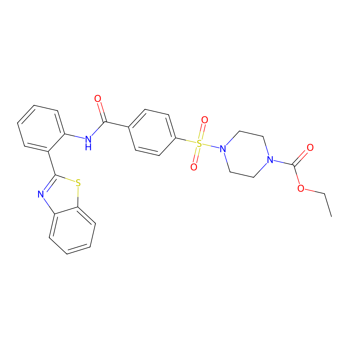 Ethyl 4-((4-((2-(benzo[d]thiazol-2-yl)phenyl)carbamoyl)phenyl)sulfonyl)piperazine-1-carboxylate molecular structure, CAS 6193-49-3