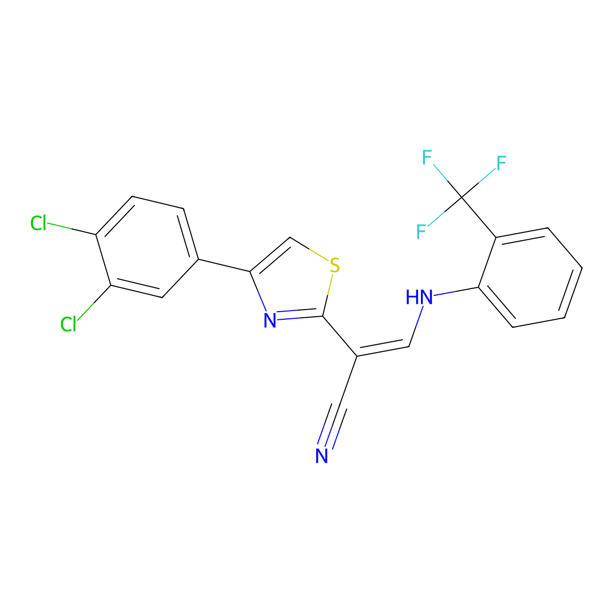 2-[4-(3,4-Dichlorophenyl)-1,3-thiazol-2-yl]-3-[2-(trifluoromethyl)anilino]prop-2-enenitrile molecular structure, CAS 6193-81-3