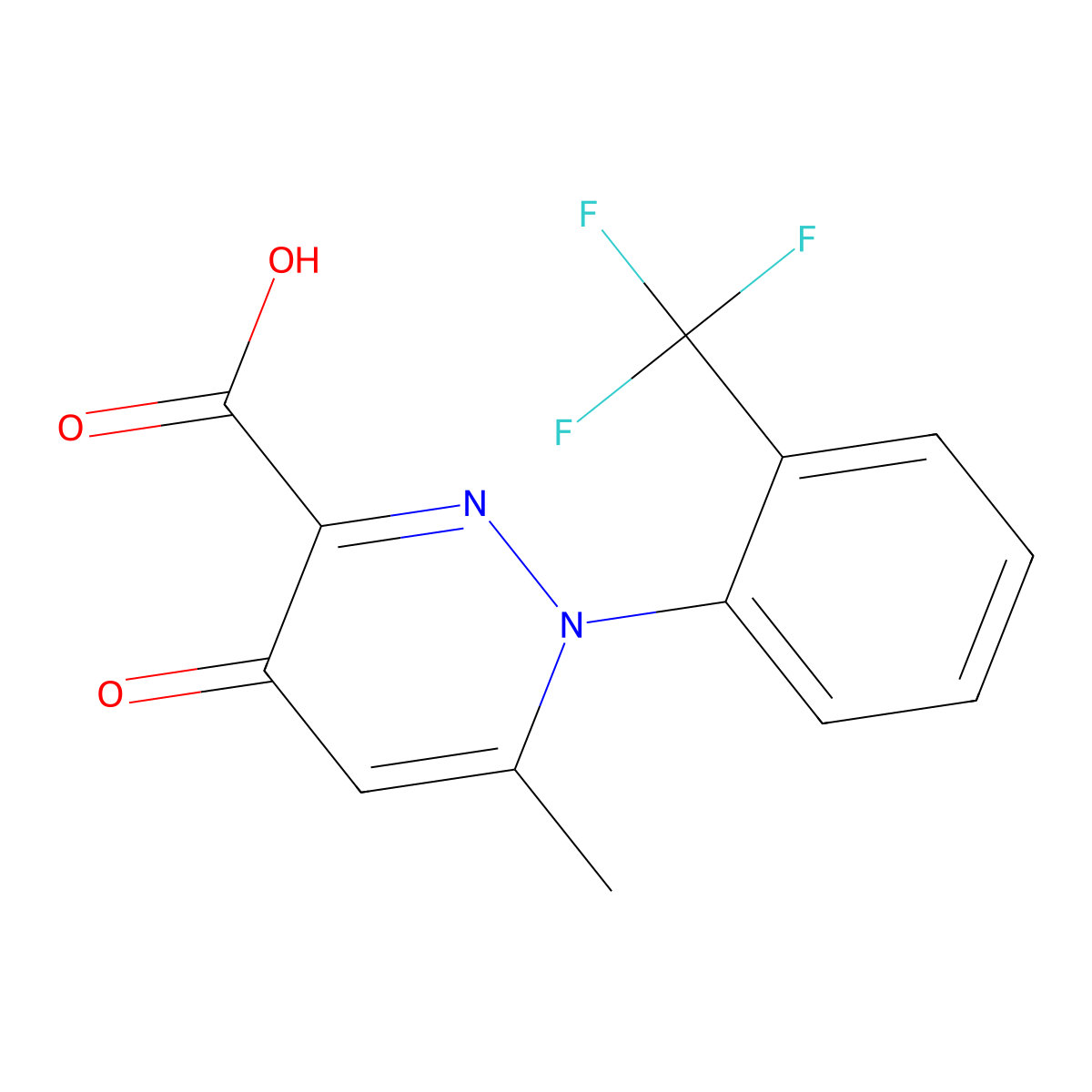 6-Methyl-4-oxo-1-[2-(trifluoromethyl)phenyl]-1,4-dihydropyridazine-3-carboxylic acid molecular structure, CAS 619328-59-5