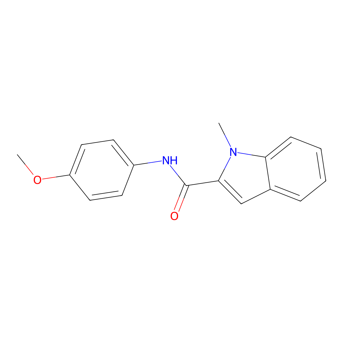 1H-Indole-2-carboxamide, N-(4-methoxyphenyl)-1-methyl- molecular structure, CAS 61939-21-7