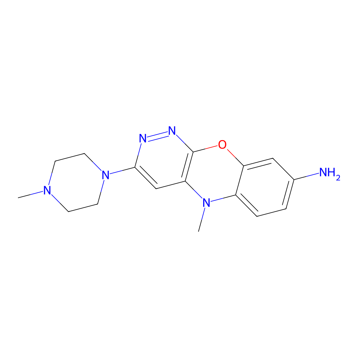 5H-Pyridazino(3,4-b)(1,4)benzoxazine, 8-amino-5-methyl-3-(4-methyl-1-piperazinyl)- molecular structure, CAS 61939-70-6