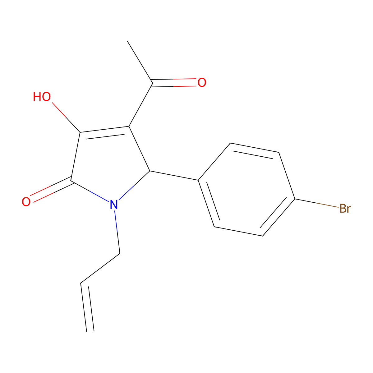 4-acetyl-5-(4-bromophenyl)-3-hydroxy-1-(prop-2-en-1-yl)-1,5-dihydro-2H-pyrrol-2-one molecular structure, CAS 6194-20-3
