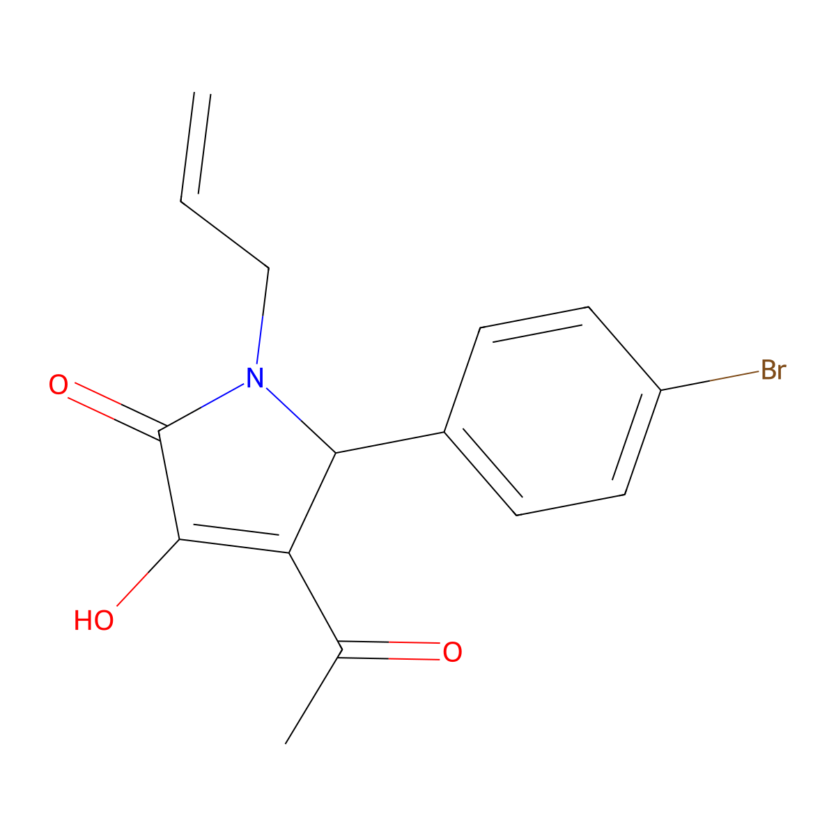 4-acetyl-5-(4-bromophenyl)-3-hydroxy-1-(prop-2-en-1-yl)-1,5-dihydro-2H-pyrrol-2-one molecular structure, CAS 6194-20-3