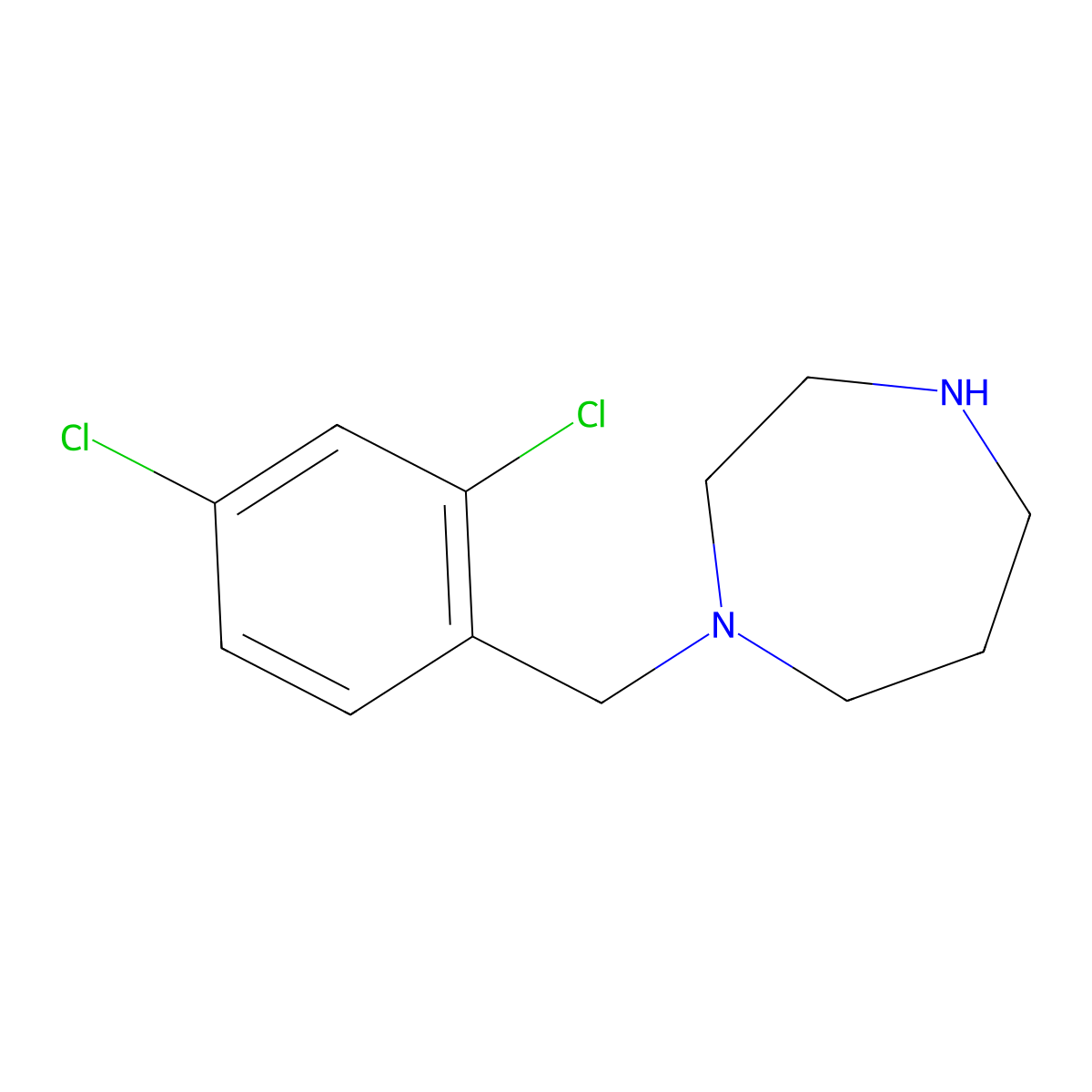 1H-1,4-Diazepine, 1-[(2,4-dichlorophenyl)methyl]hexahydro- molecular structure, CAS 61944-71-6
