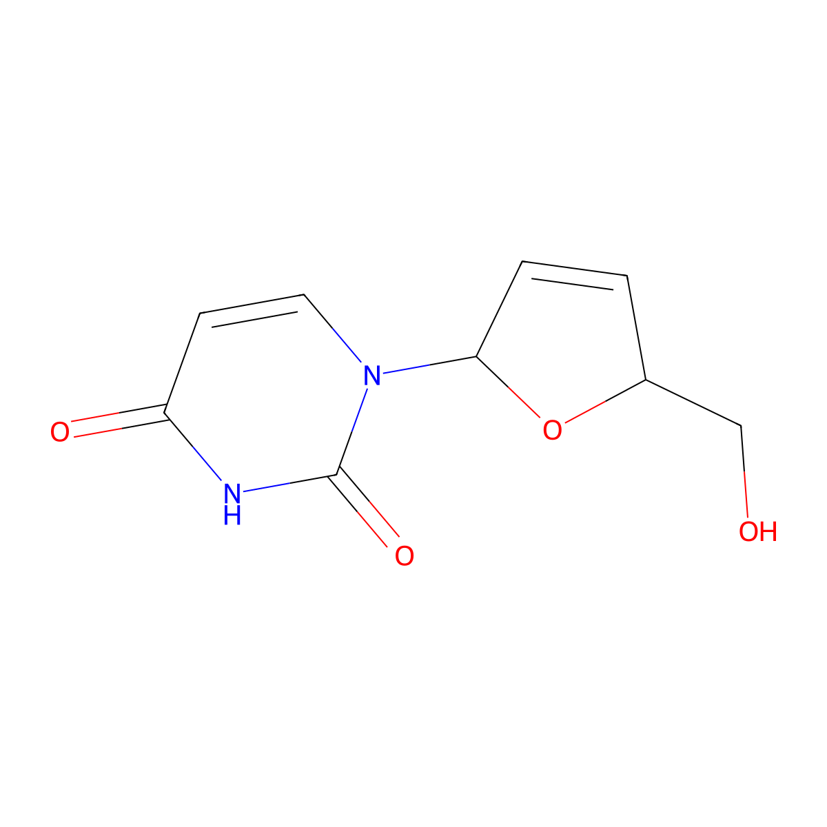 1-(5-(Hydroxymethyl)-2,5-dihydrofuran-2-YL)pyrimidine-2,4(1H,3H)-dione molecular structure, CAS 6195-70-6