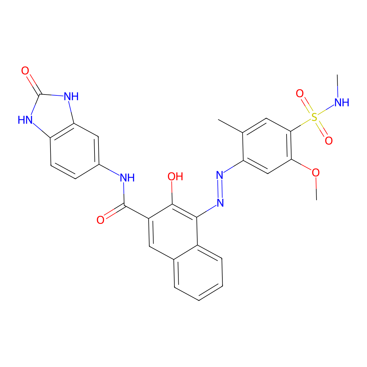 N-(2,3-Dihydro-2-oxo-1H-benzimidazol-5-yl)-3-hydroxy-4-((5-methoxy-2-methyl-4-((methylamino)sulphonyl)phenyl)azo)naphthalene-2-carboxamide molecular structure, CAS 61951-98-2