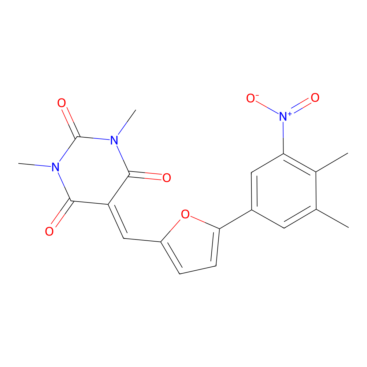 5-{[5-(3,4-dimethyl-5-nitrophenyl)furan-2-yl]methylidene}-1,3-dimethylpyrimidine-2,4,6(1H,3H,5H)-trione molecular structure, CAS 6196-48-1