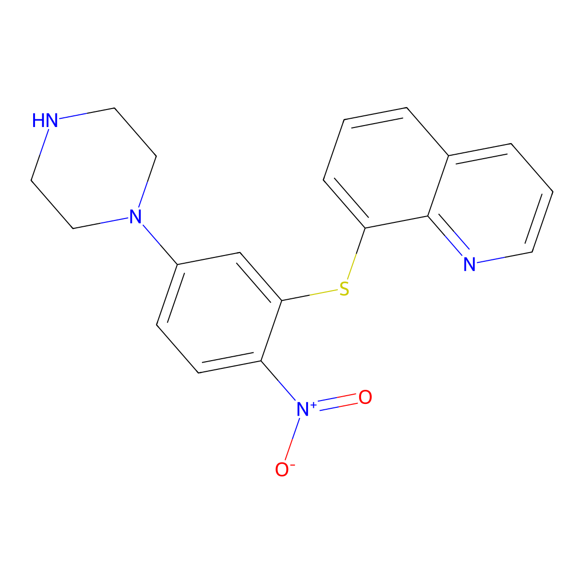 8-[(2-Nitro-5-piperazin-1-ylphenyl)thio]quinoline molecular structure, CAS 6196-75-4