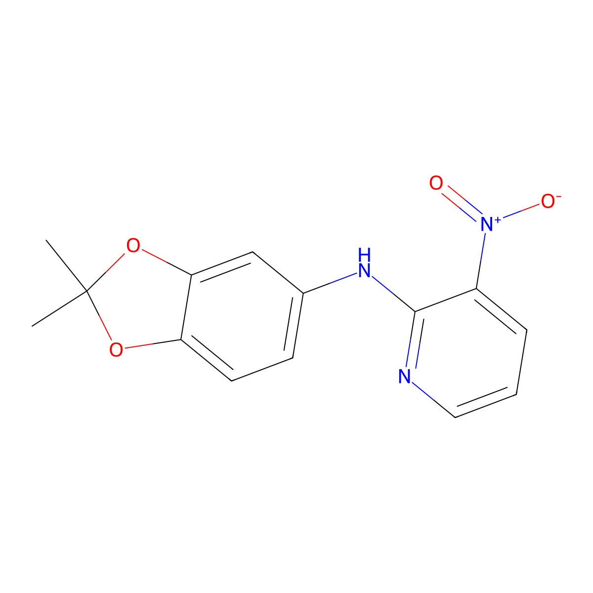 N-(2,2-dimethyl-1,3-benzodioxol-5-yl)-3-nitropyridin-2-amine molecular structure, CAS 61963-89-1