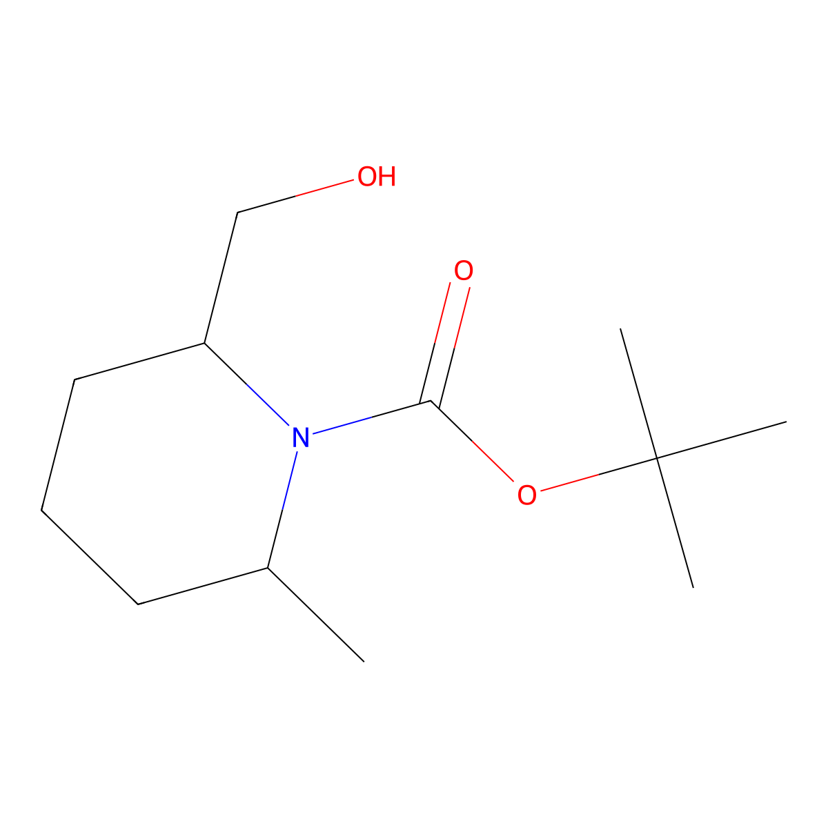 rac-tert-butyl (2R,6R)-2-(hydroxymethyl)-6-methylpiperidine-1-carboxylate molecular structure, CAS 619671-35-1