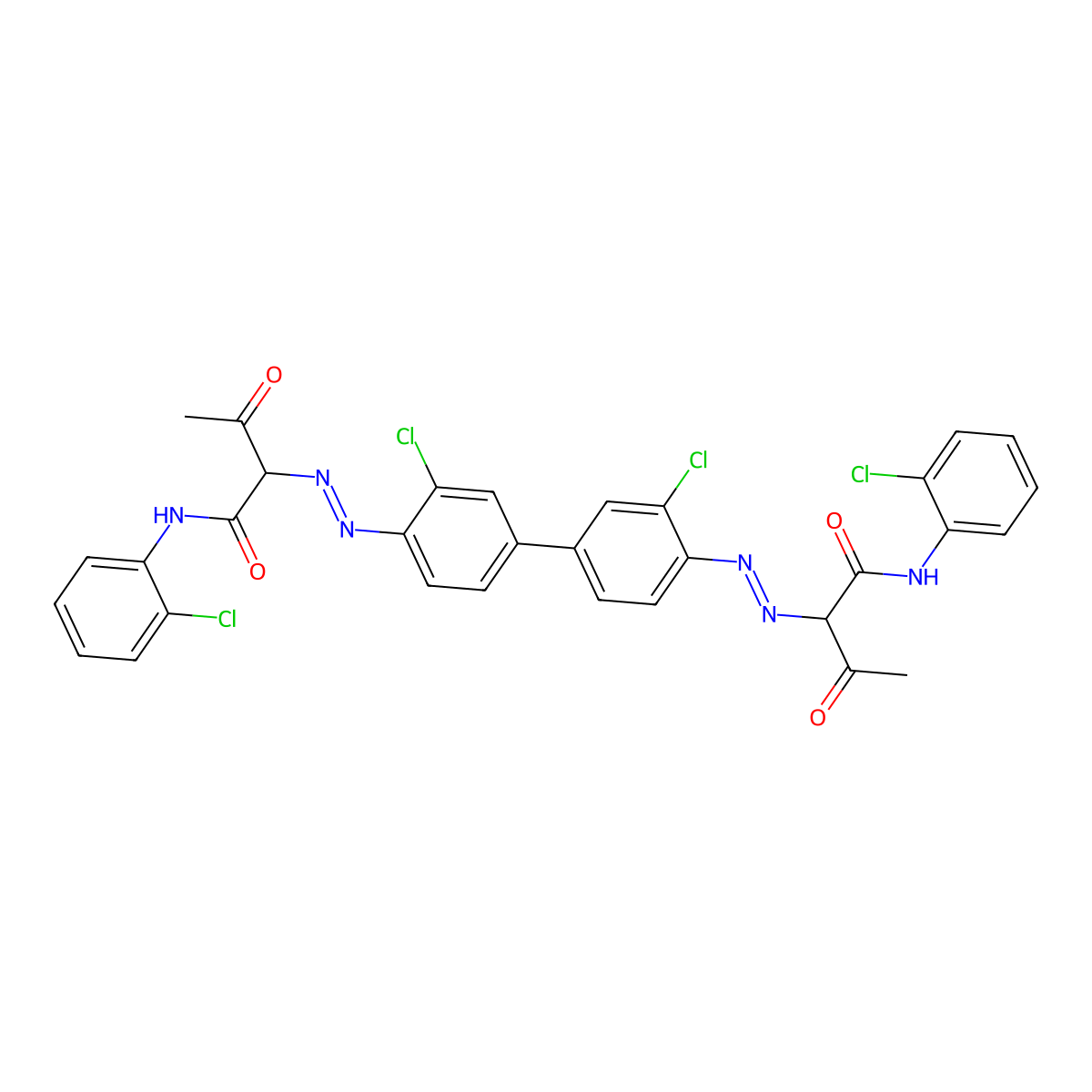 Butanamide, 2,2'-((3,3'-dichloro(1,1'-biphenyl)-4,4'-diyl)bis(2,1-diazenediyl))bis(N-(2-chlorophenyl)-3-oxo- molecular structure, CAS 61968-85-2