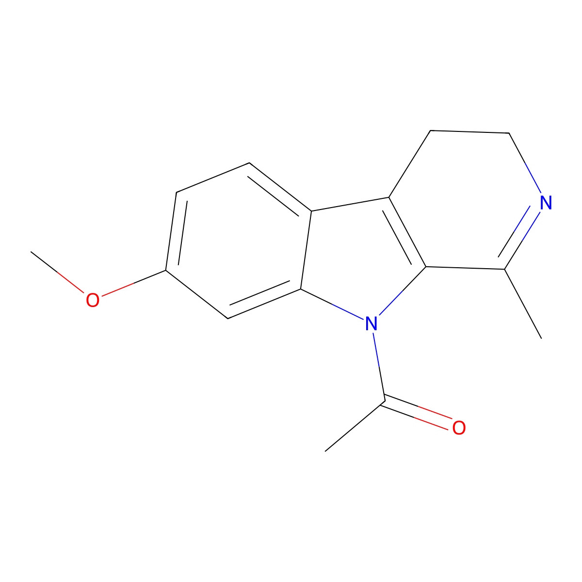 1-(3,4-Dihydro-7-methoxy-1-methyl-9H-pyrido(3,4-b)indol-9-yl)ethanone molecular structure, CAS 6197-41-7