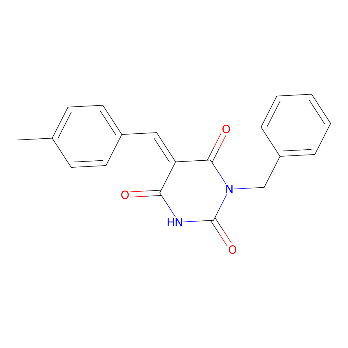 1-Benzyl-5-[(4-methylphenyl)methylidene]pyrimidine-2,4,6(1H,3H,5H)-trione molecular structure, CAS 6197-94-0